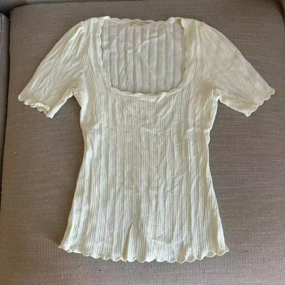 Sezane Anil Jumper Medium Ecru Cream Ivory Top Short Sleeve Sweater Knit French - Picture 8 of 13